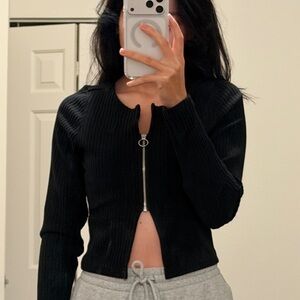 Nike Black Ribbed Zip-Up Cardigan